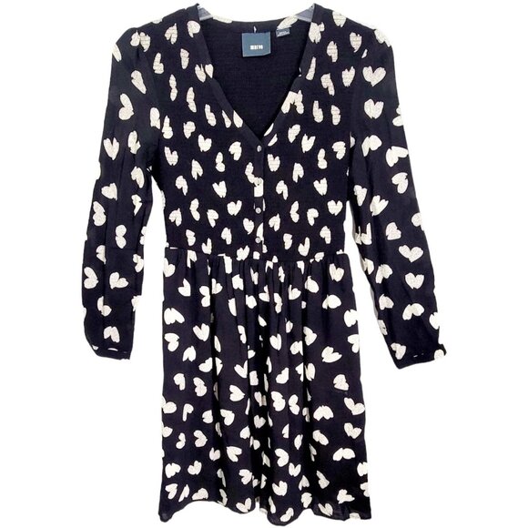 Maeve Dresses & Skirts - Maeve Womens Black Hearts‎ Smocked Body Long Sleeve Dress V Neck Lined Size S